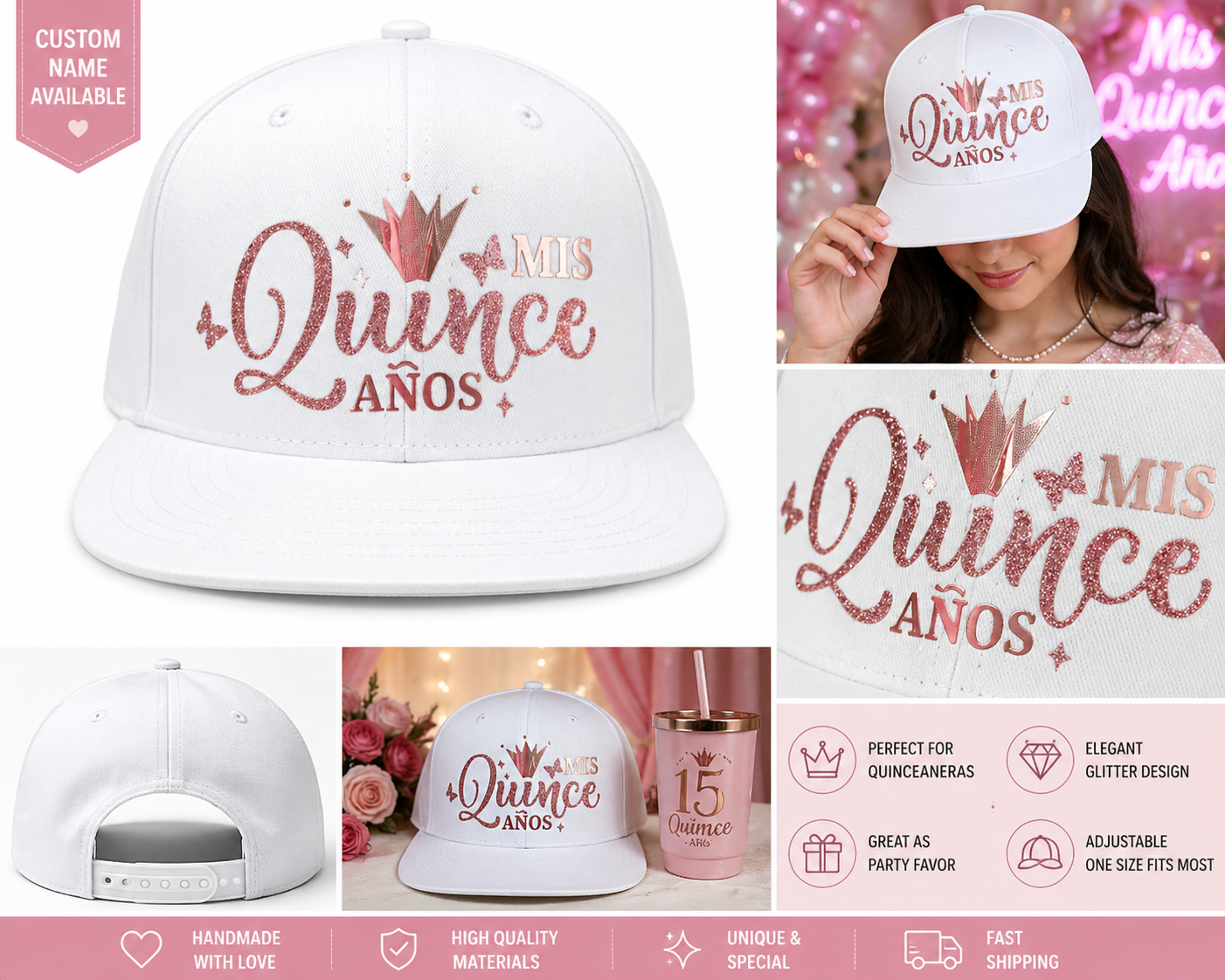 Personalized Quinceañera Hat “Mis Quince Años” – Custom Sweet 15 Cap
