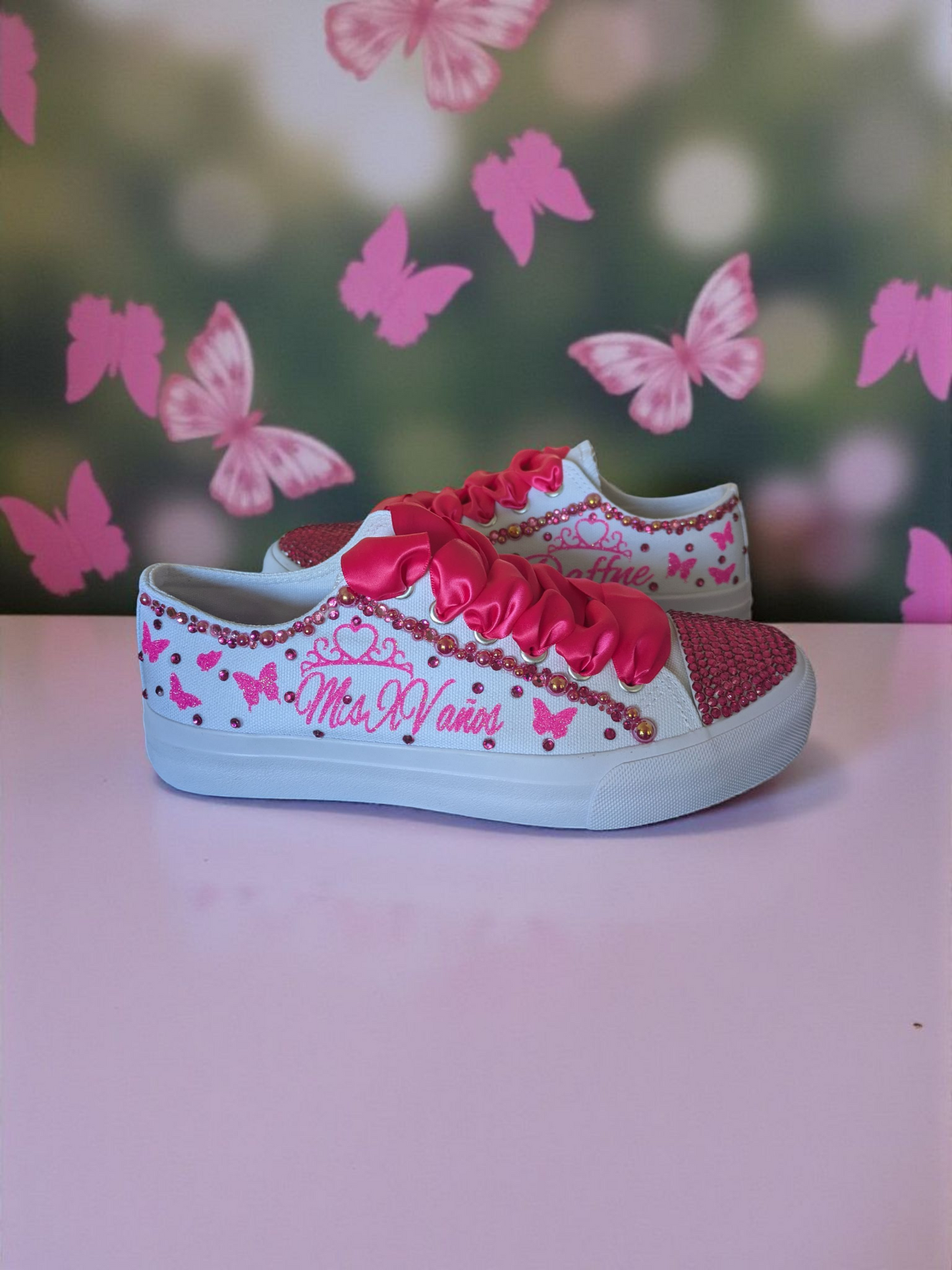 Dark Pink Quinceañera Sneakers – Custom XV Shoes with Name & Rhinestones