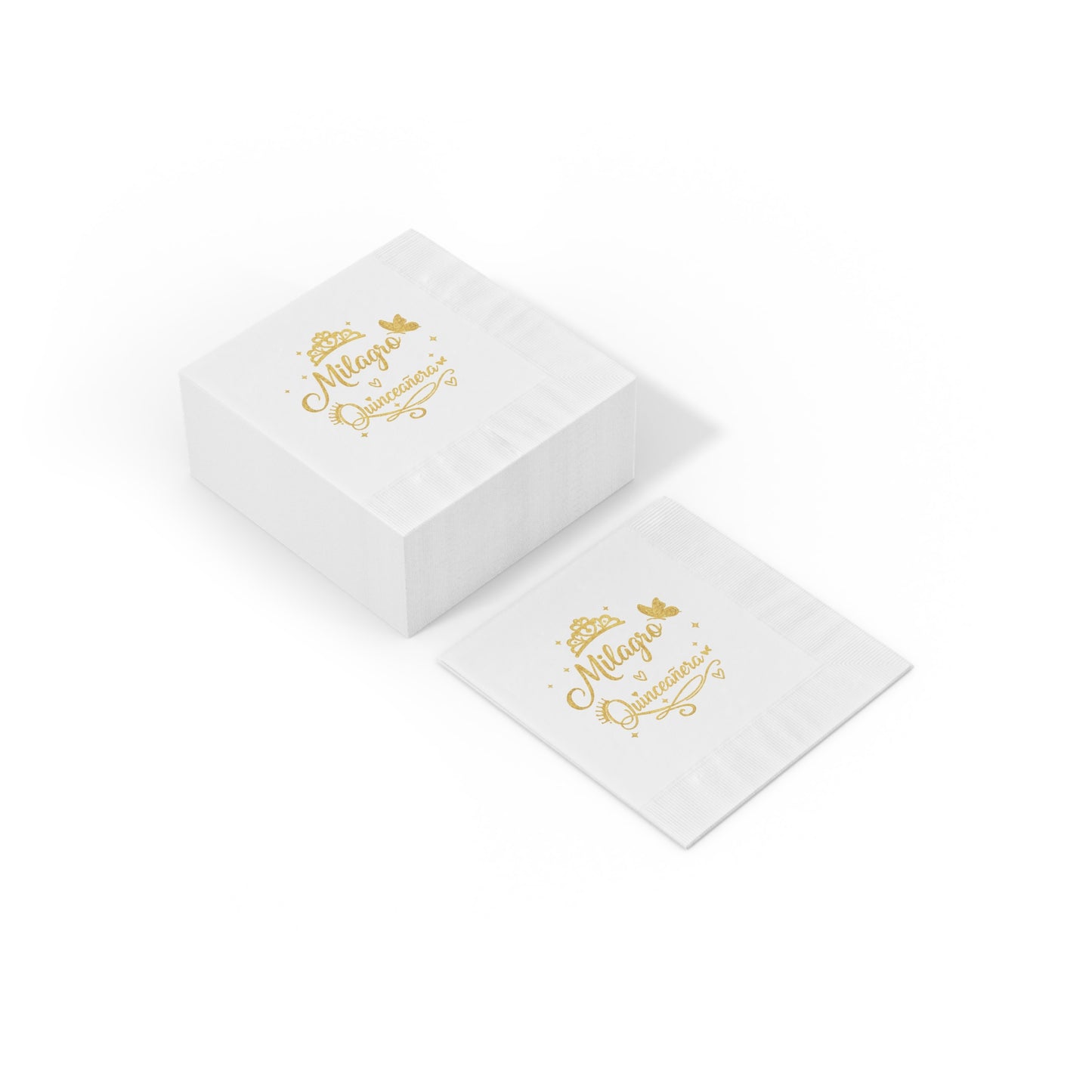 Milagro Quinceañera Napkins | White Coined Paper Napkins