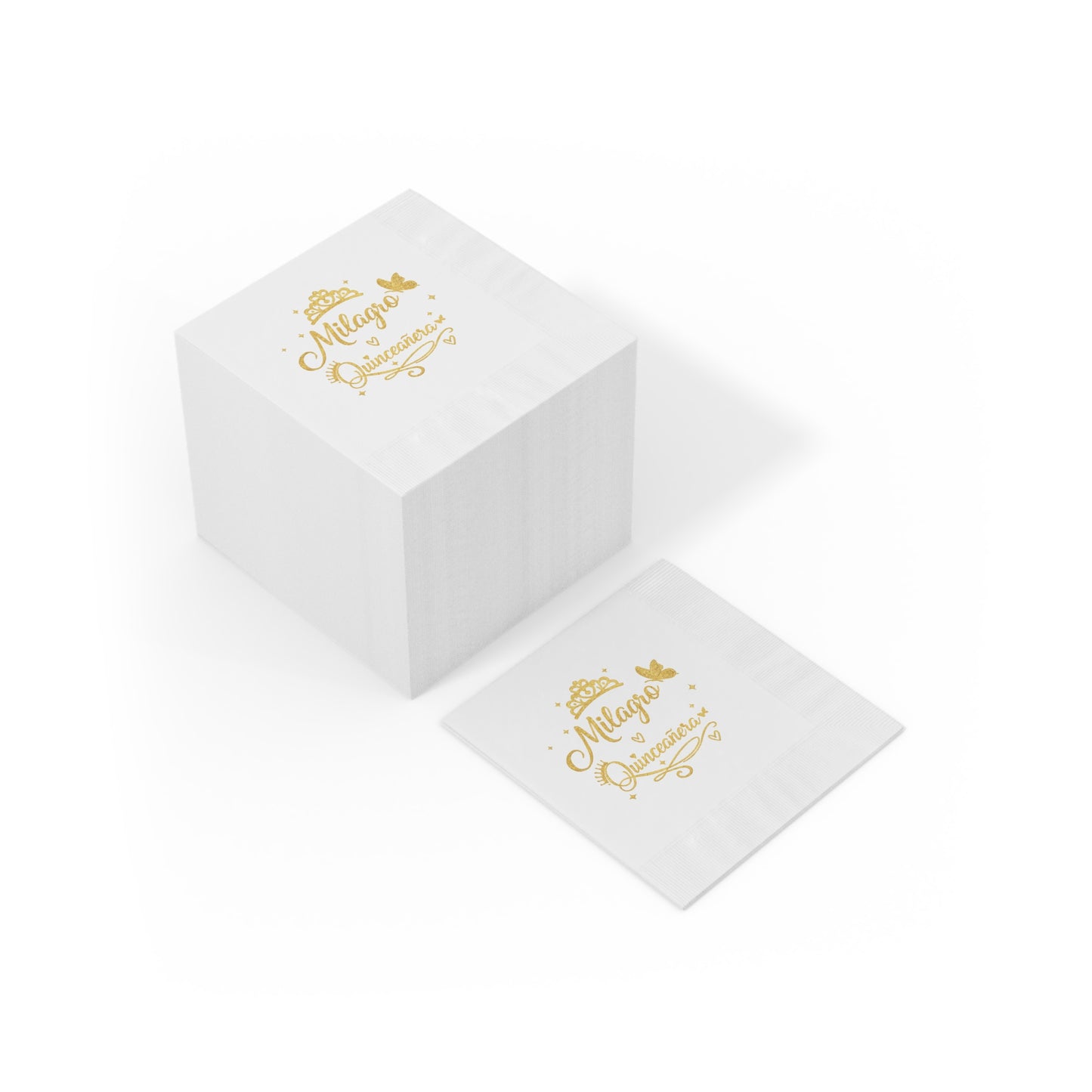 Milagro Quinceañera Napkins | White Coined Paper Napkins