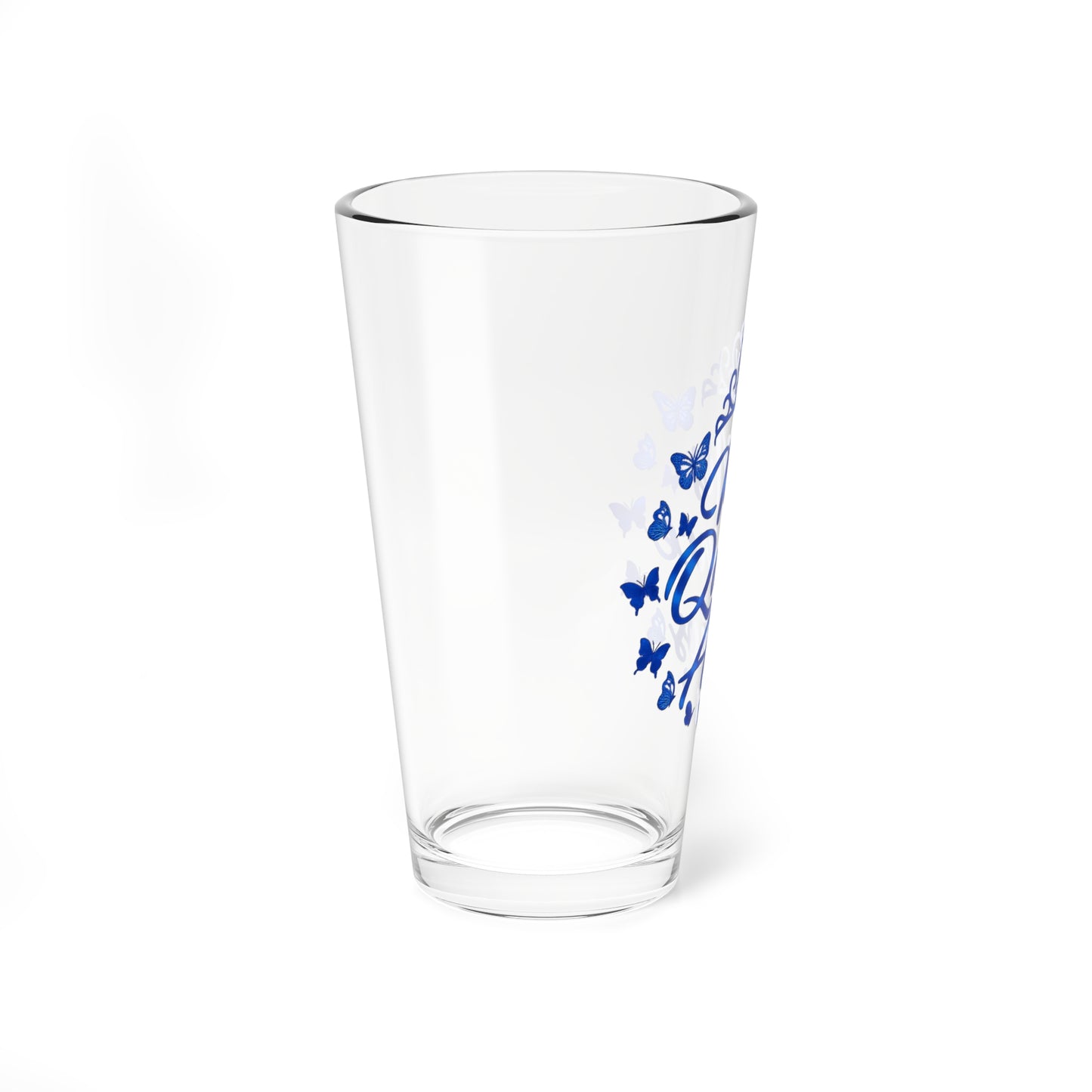 Mis XV Años Blue Butterfly Mandala Floral 16oz Mixing Glass