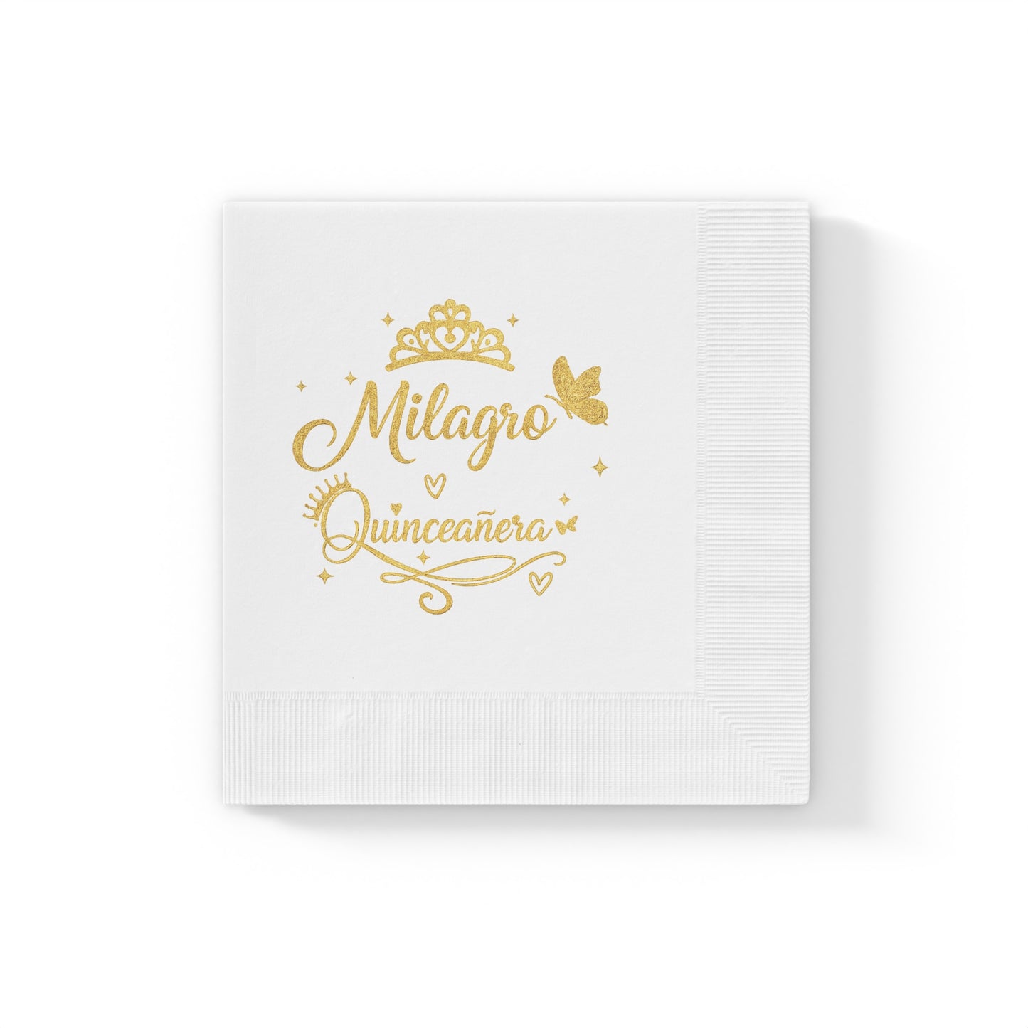 Milagro Quinceañera Napkins | White Coined Paper Napkins