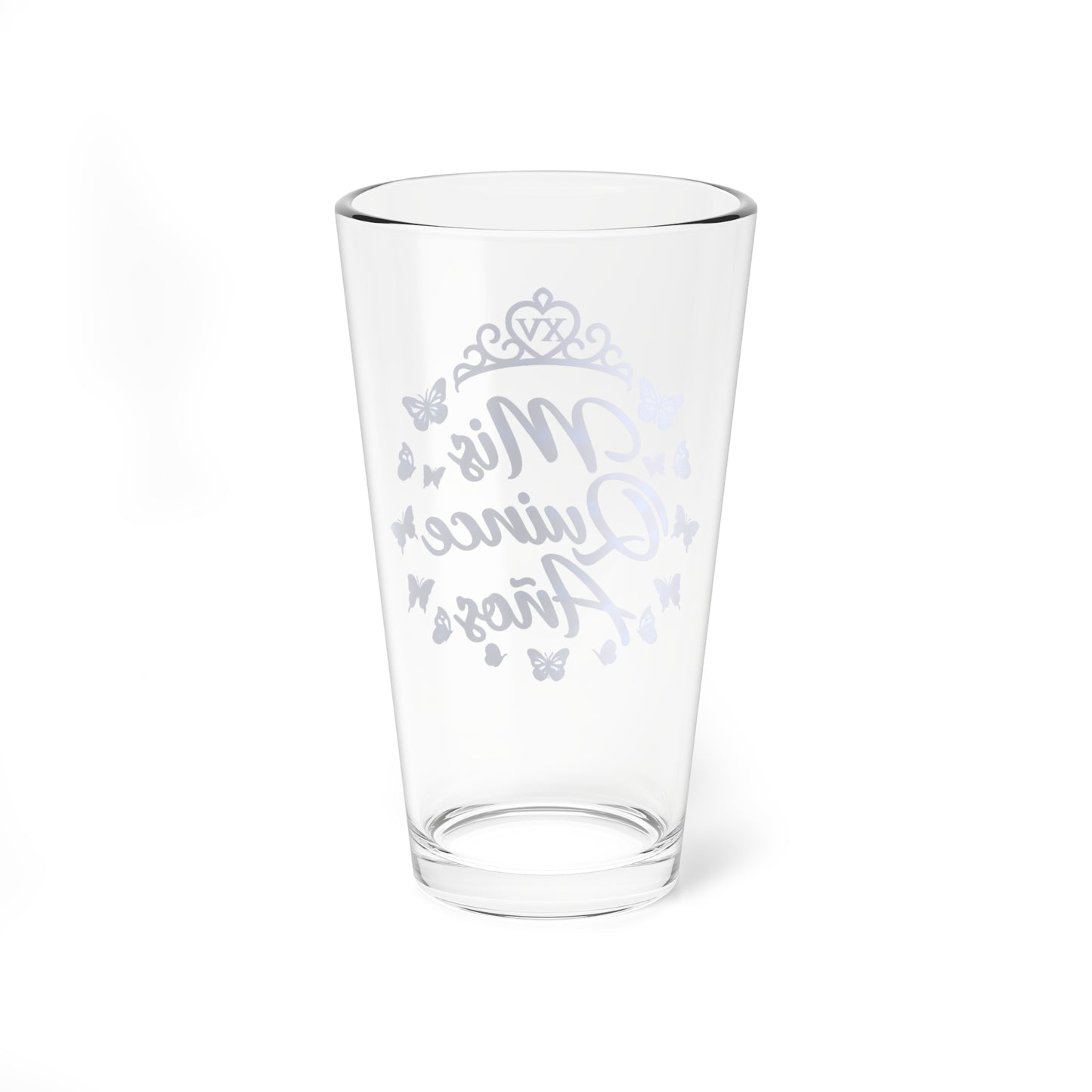 Mis XV Años Blue Butterfly Mandala Floral 16oz Mixing Glass