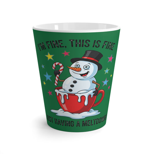 I’m Fine This Is Fine Snowman Latte Mug | Melting Snowman Holiday Coffee Cup