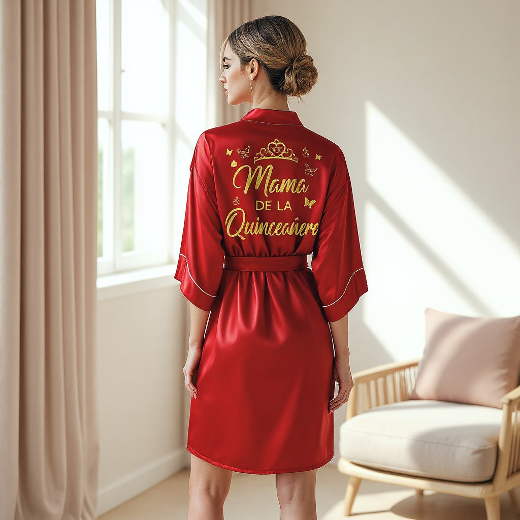 Glitter Satin Robe with Crown or Butterfly Symbol for Quinceañera, or Mama de Quinceañera, Mis Quince Años, Batas de XV, 15th Birthday Gift Custom