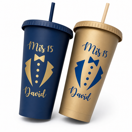 Personalized Quinceañera Tumbler Cup for Men | Mis 15 Custom Cup with Name