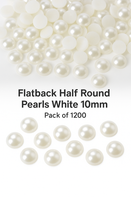 Flatback Half Round Pearls White 10mm – Pack de 1200 for Crafting Jewelry Crafts Wedding Dress Nail Art Making