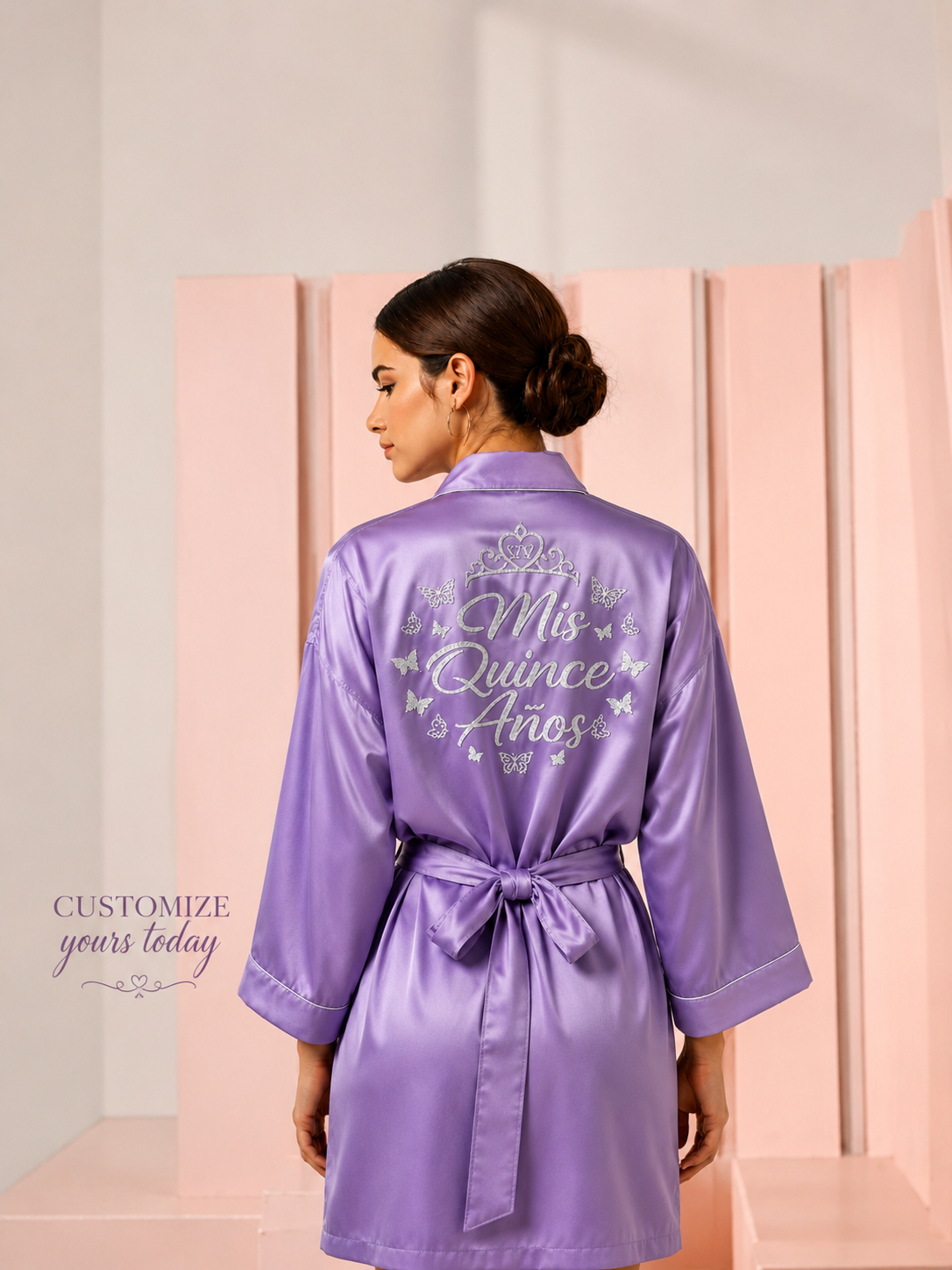 Quinceañera Robe – Custom Mis Quince Años Satin Robe with Name