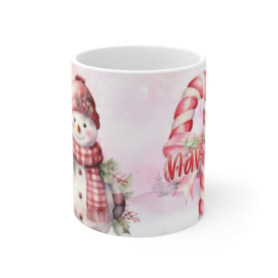 Pink Snowman Candy Cane Tree Mug | Christmas Ceramic Mug