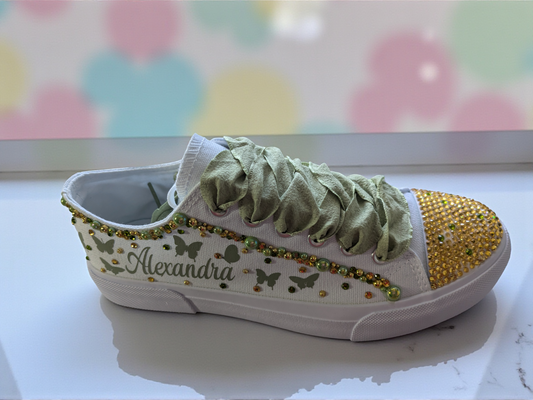 Fifteen Birthday Custom Shoes, Quinceañera Sneakers Butterflies Printed, Mis XV Shoes